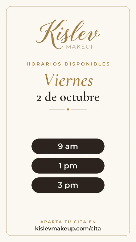 Imagen de horarios disponibles que genera la agenda de Kislev Makeup