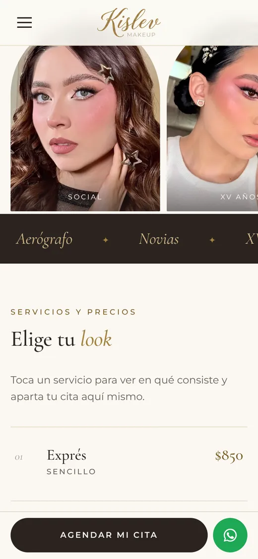 Sitio de Kislev Makeup en el celular