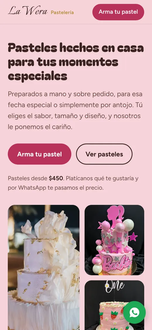 Sitio de La Wera Pastelería en el celular